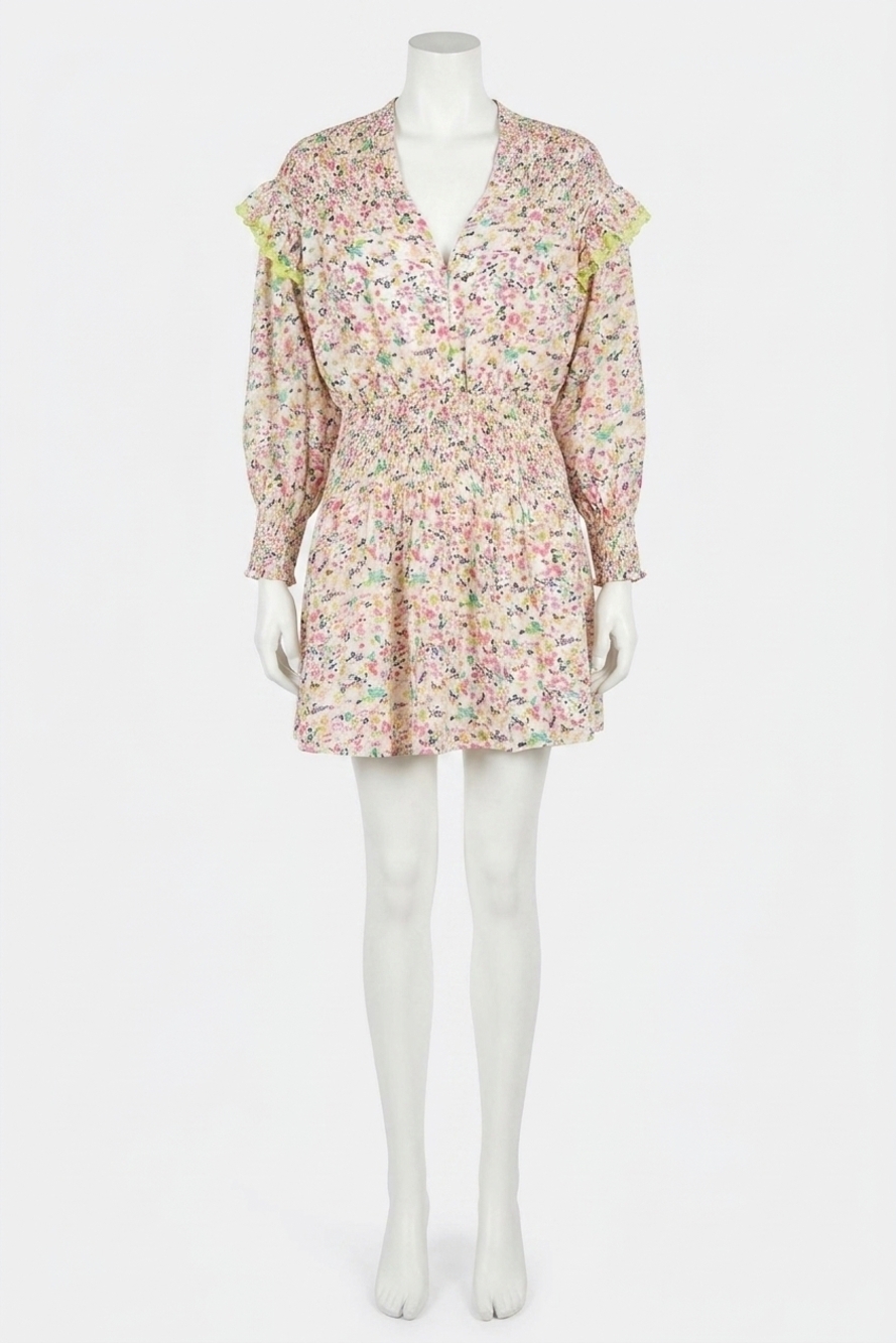 NEW TANYA TAYLOR imogen floral long sleeve minidress in white